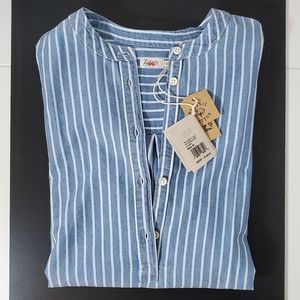 Faherty Palm Beach Striped Tunic Split Neck Top - Blue & White Medium